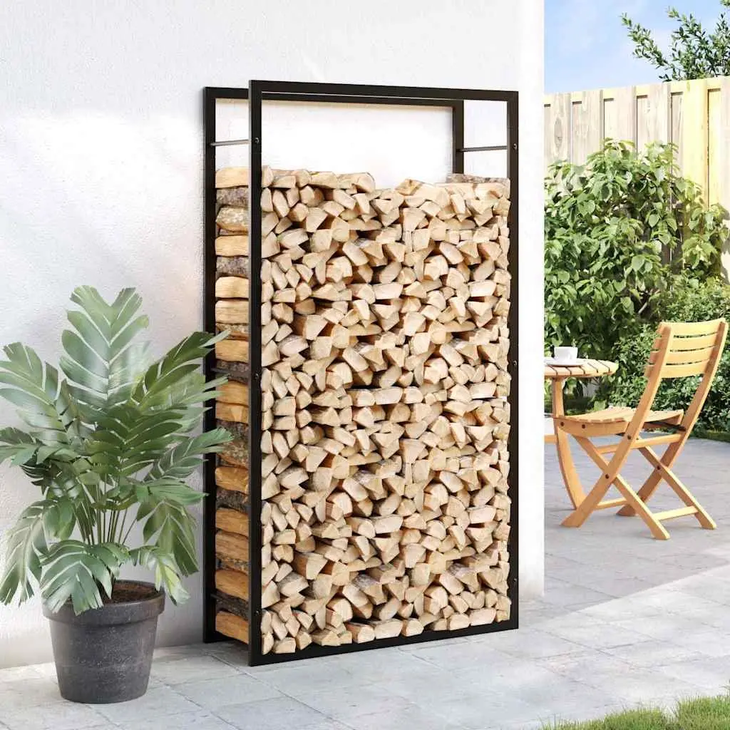 Firewood Rack Black Steel Elevated Log Storage Holder 80x28x154cm