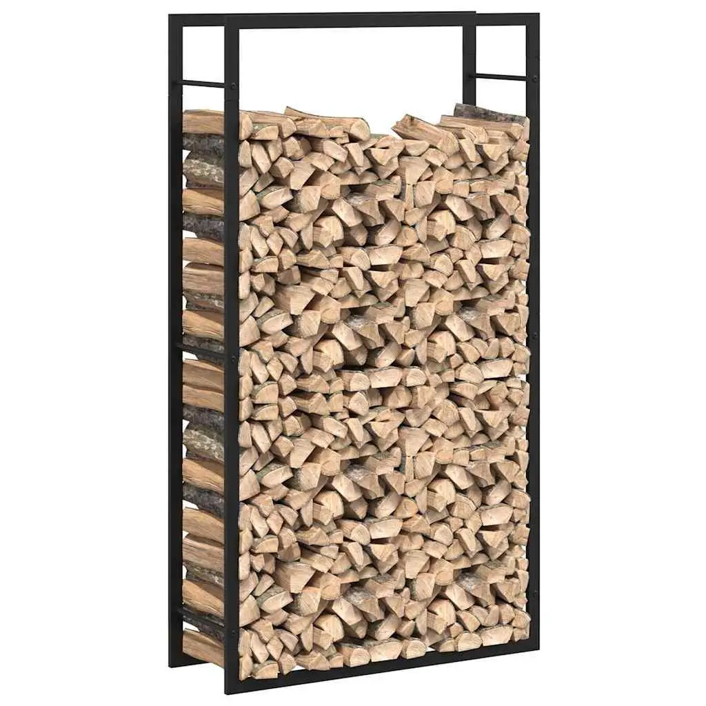 Firewood Rack Black Steel Elevated Log Storage Holder 80x28x154cm