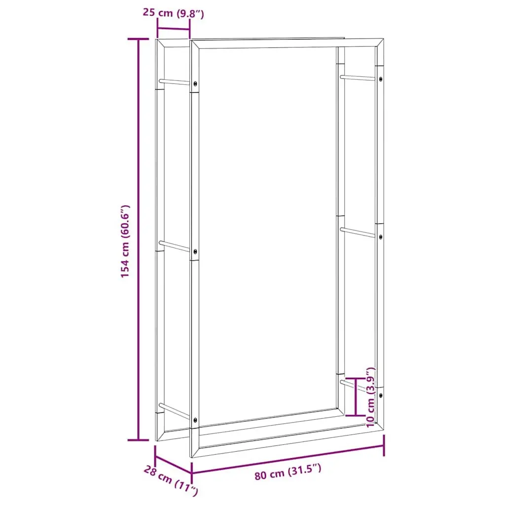 Firewood Rack Black Steel Elevated Log Storage Holder 80x28x154cm