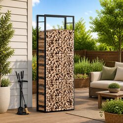 Firewood Log Rack Storage Holder Steel Black Indoor Outdoor Fireplace Wood Stand