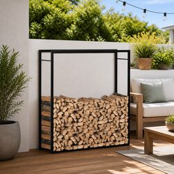 Firewood Rack Log Storage Holder Steel Black Outdoor Garden Fireplace Stand