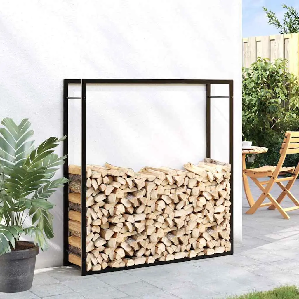 Firewood Rack Black Steel Outdoor Log Storage Holder