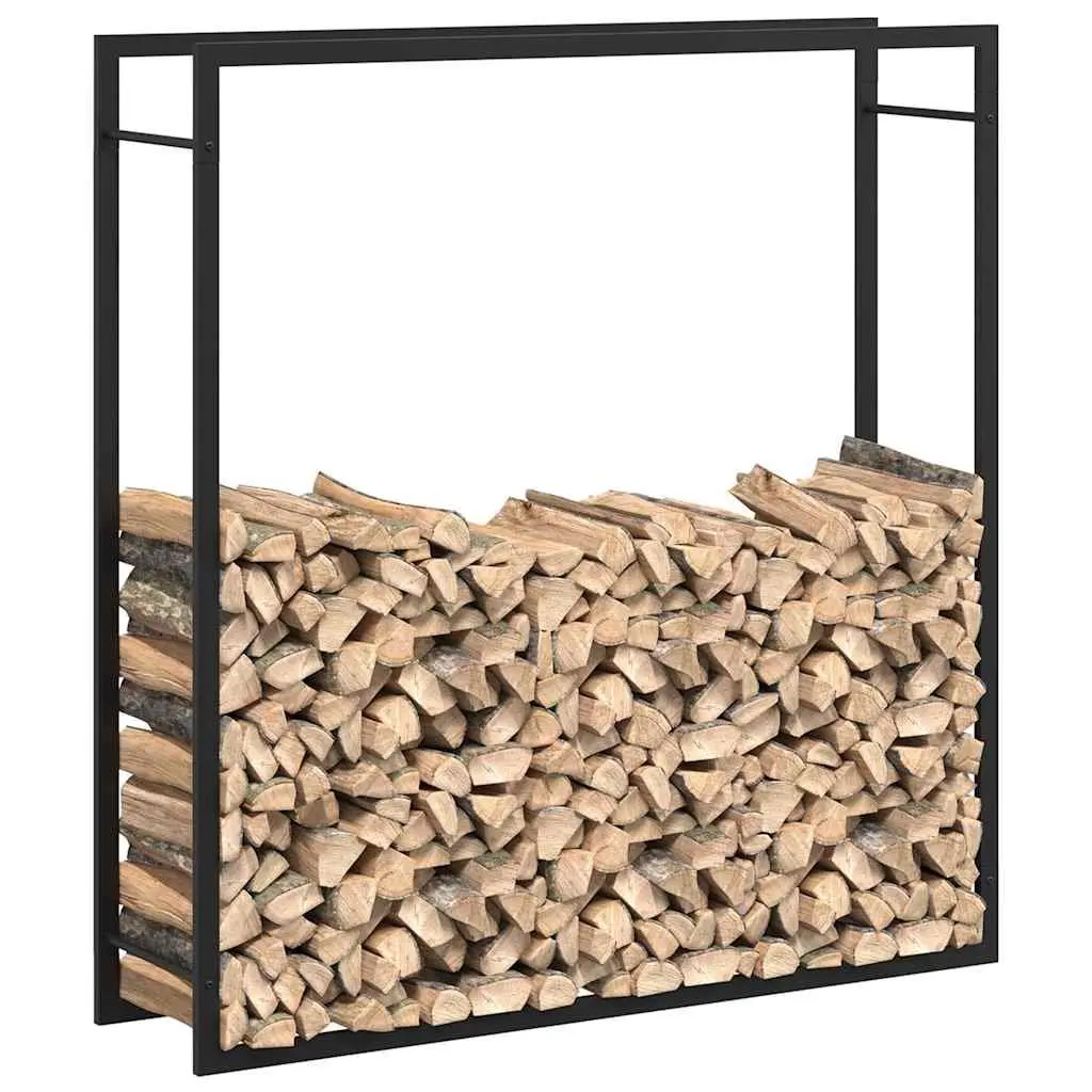 Firewood Rack Black Steel Outdoor Log Storage Holder