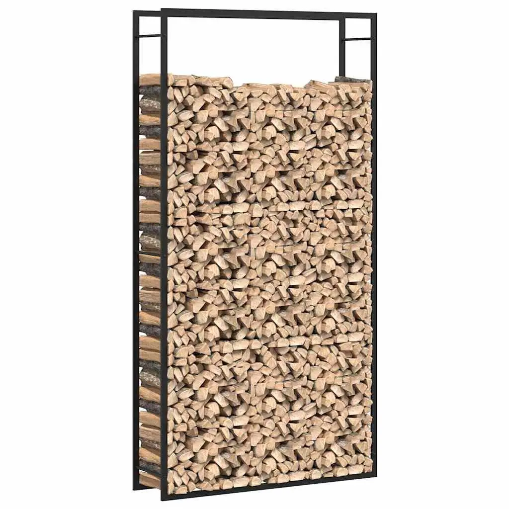 Firewood Rack Black Steel Log Storage Stand Fireplace Wood Holder 110x28x214cm
