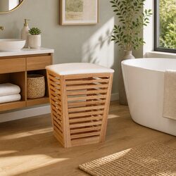 Compact Wooden Bathroom Stool with Storage Capacity