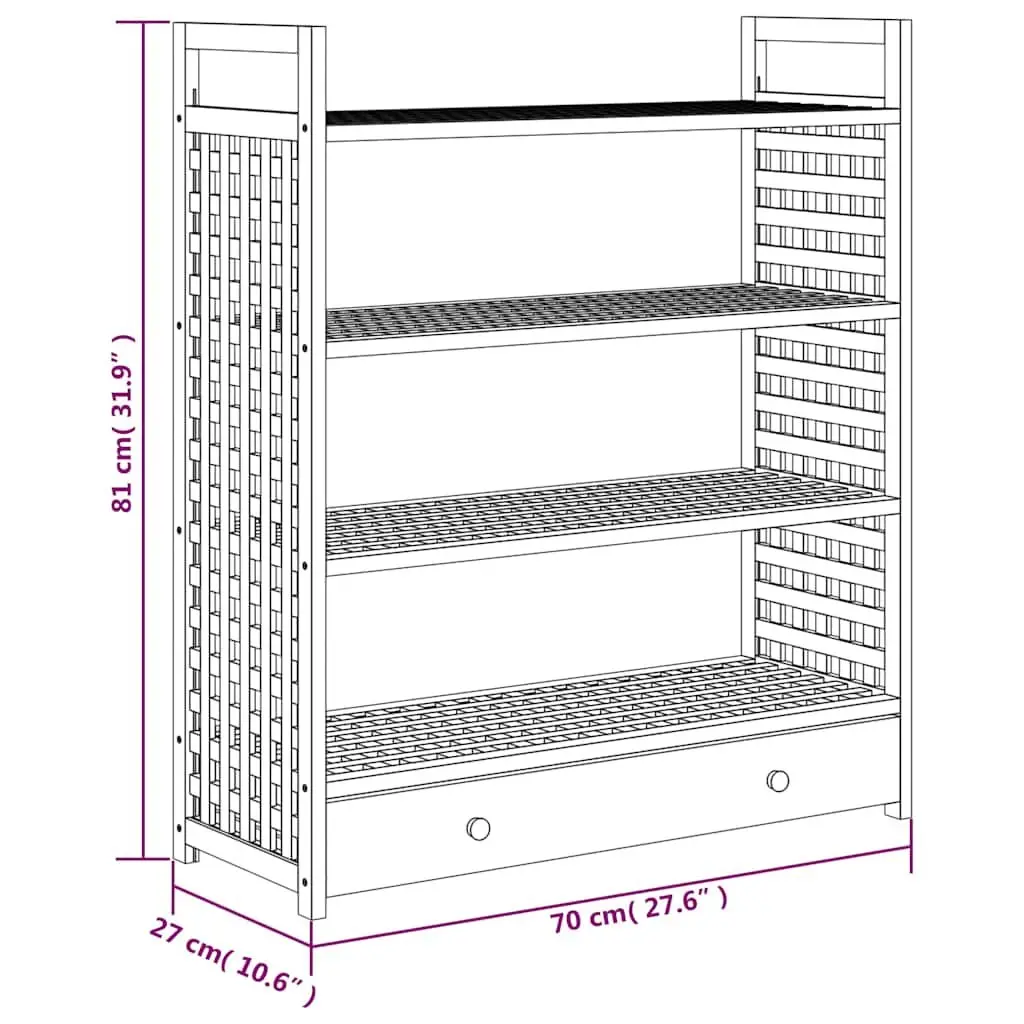 Wooden Shoe Rack Brown 70x27x81 cm 4 Shelf Storage Organiser with Drawer