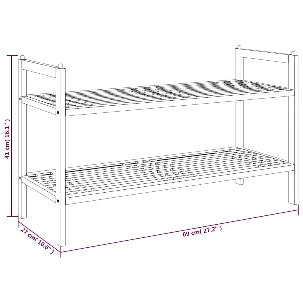 Shoe Rack Brown 2 Shelves Solid Wood Stackable