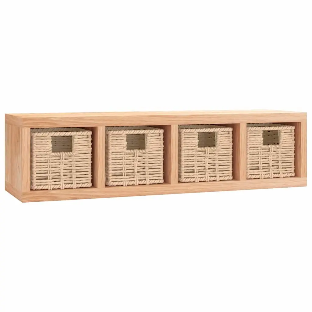Wall Shelf Brown 62x18x16 cm Solid Wood with 4 Removable Baskets Storage Organiser