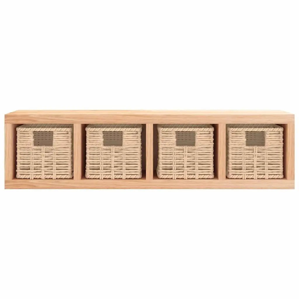 Wall Shelf Brown 62x18x16 cm Solid Wood with 4 Removable Baskets Storage Organiser