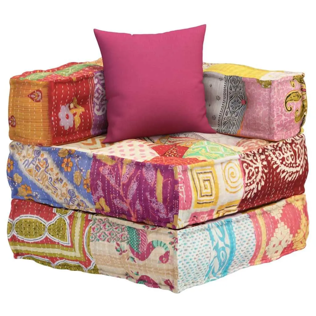 Modular Pouffe Multicolour Cotton Fabric Corner Sofa Chaise Lounge Chair with Pillow