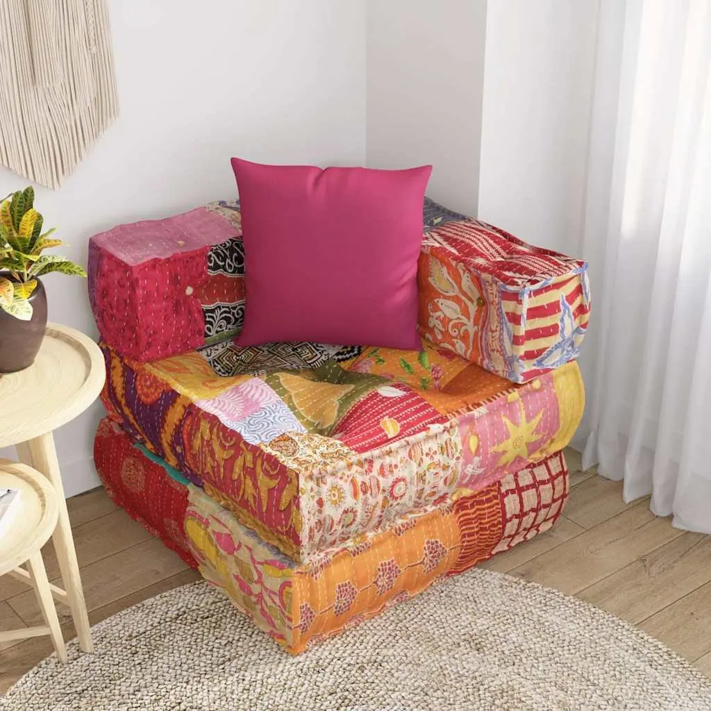 Modular Pouffe Multicolour Cotton Fabric Corner Sofa Chaise Lounge Chair with Pillow