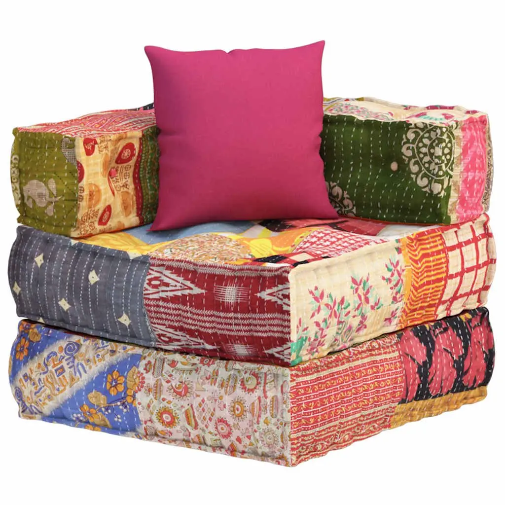 Modular Pouffe Multicolour Cotton Fabric Corner Sofa Chaise Lounge Chair with Pillow