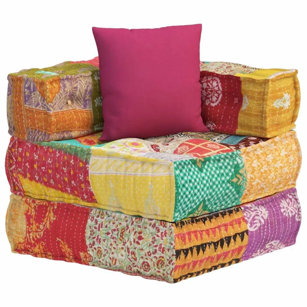 Modular Pouffe Multicolour Cotton Fabric Corner Sofa Chaise Lounge Chair with Pillow