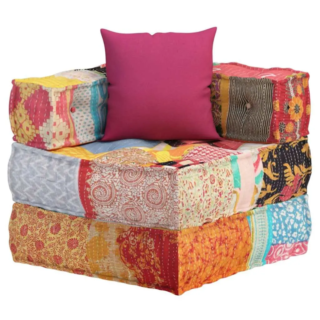 Modular Pouffe Multicolour Cotton Fabric Corner Sofa Chaise Lounge Chair with Pillow