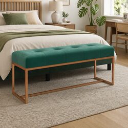 Compact Green Velvet Storage Bench