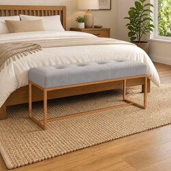 Grey Velvet Storage Bench Seat Padded Foam Comfortable Living Room Entryway