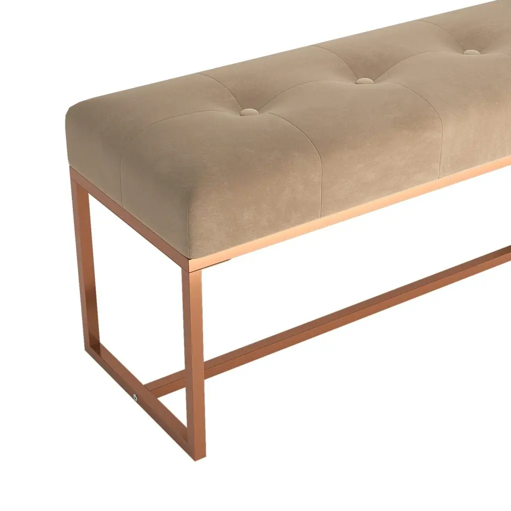 Beige Velvet Bench Padded Storage Seating Furniture Living Room Entryway