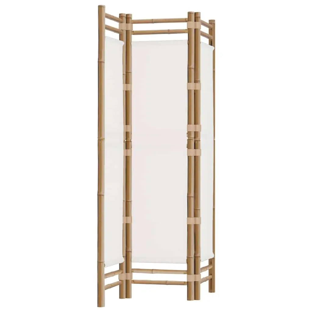 Room Divider Cream 3-Panel Folding Bamboo Canvas Privacy Screen Indoor