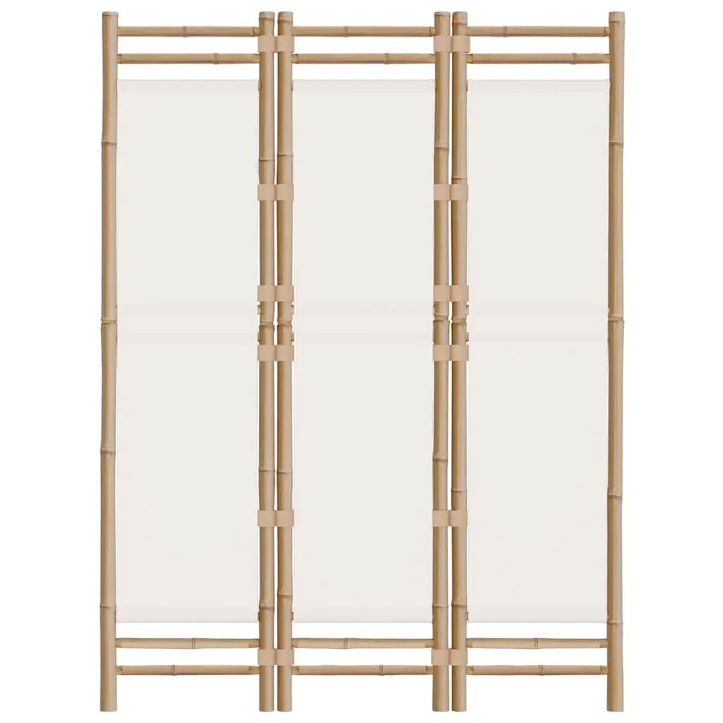 Room Divider Cream 3-Panel Folding Bamboo Canvas Privacy Screen Indoor