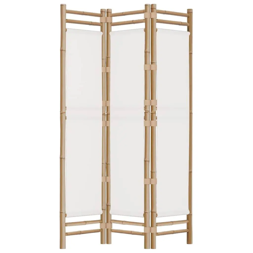 Room Divider Cream 3-Panel Folding Bamboo Canvas Privacy Screen Indoor