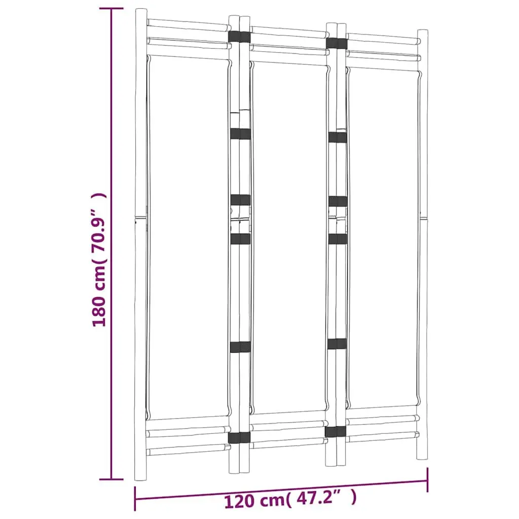 Room Divider Cream 3-Panel Folding Bamboo Canvas Privacy Screen Indoor