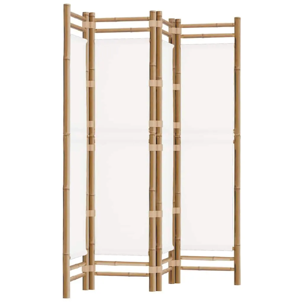 Folding Room Divider Cream 160cm Bamboo Canvas 4-Panel Privacy Screen
