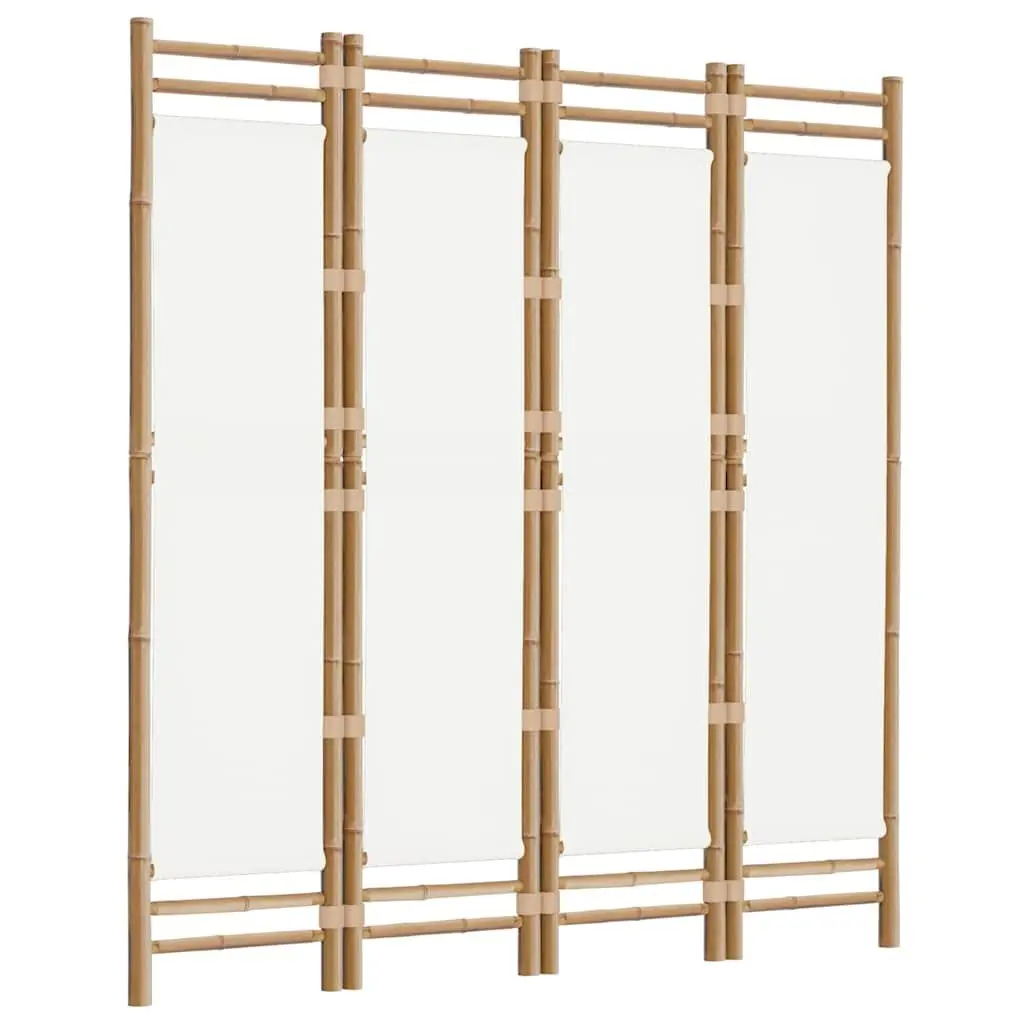 Folding Room Divider Cream 160cm Bamboo Canvas 4-Panel Privacy Screen