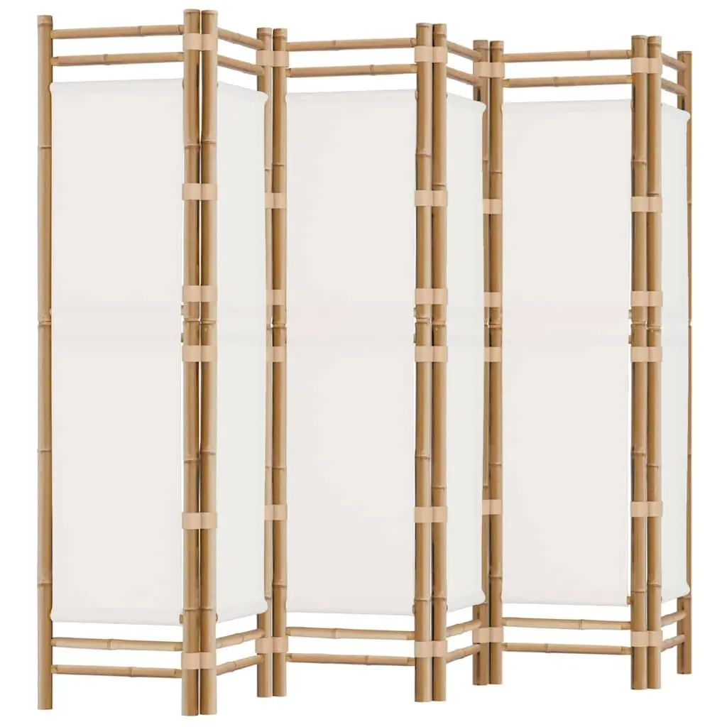 Folding Room Divider Cream 240 cm 6-Panel Bamboo Canvas Privacy Screen