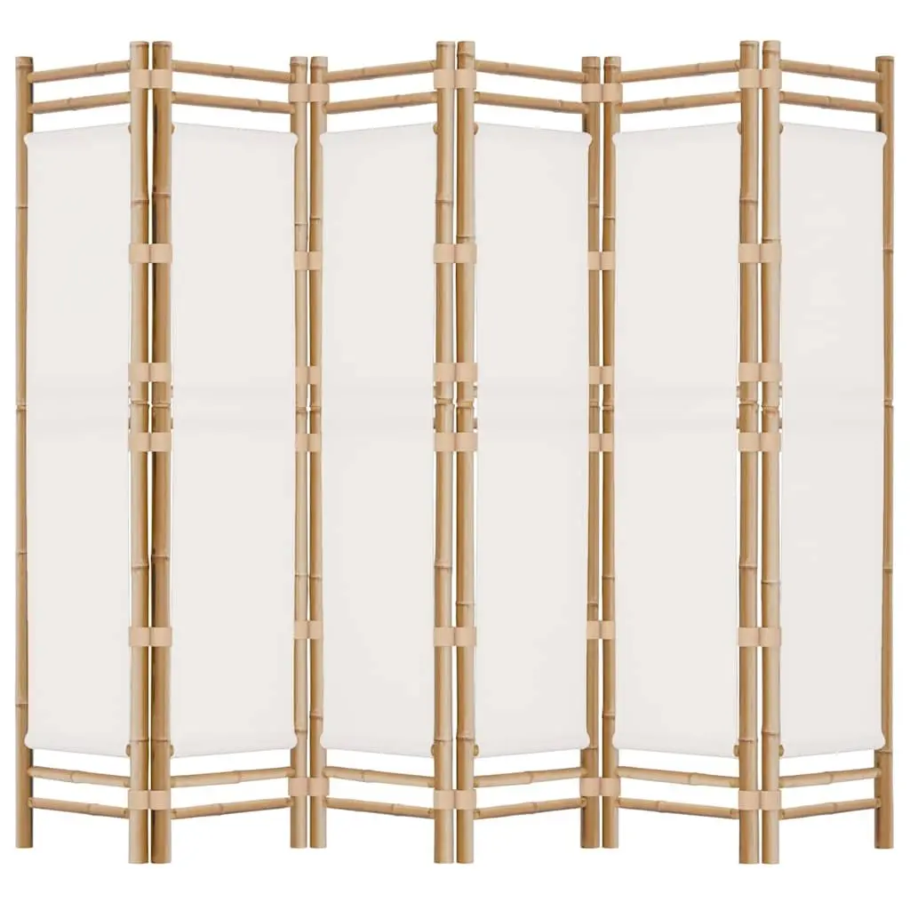 Folding Room Divider Cream 240 cm 6-Panel Bamboo Canvas Privacy Screen