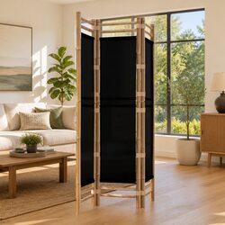 Folding Room Divider with Bamboo & Canvas