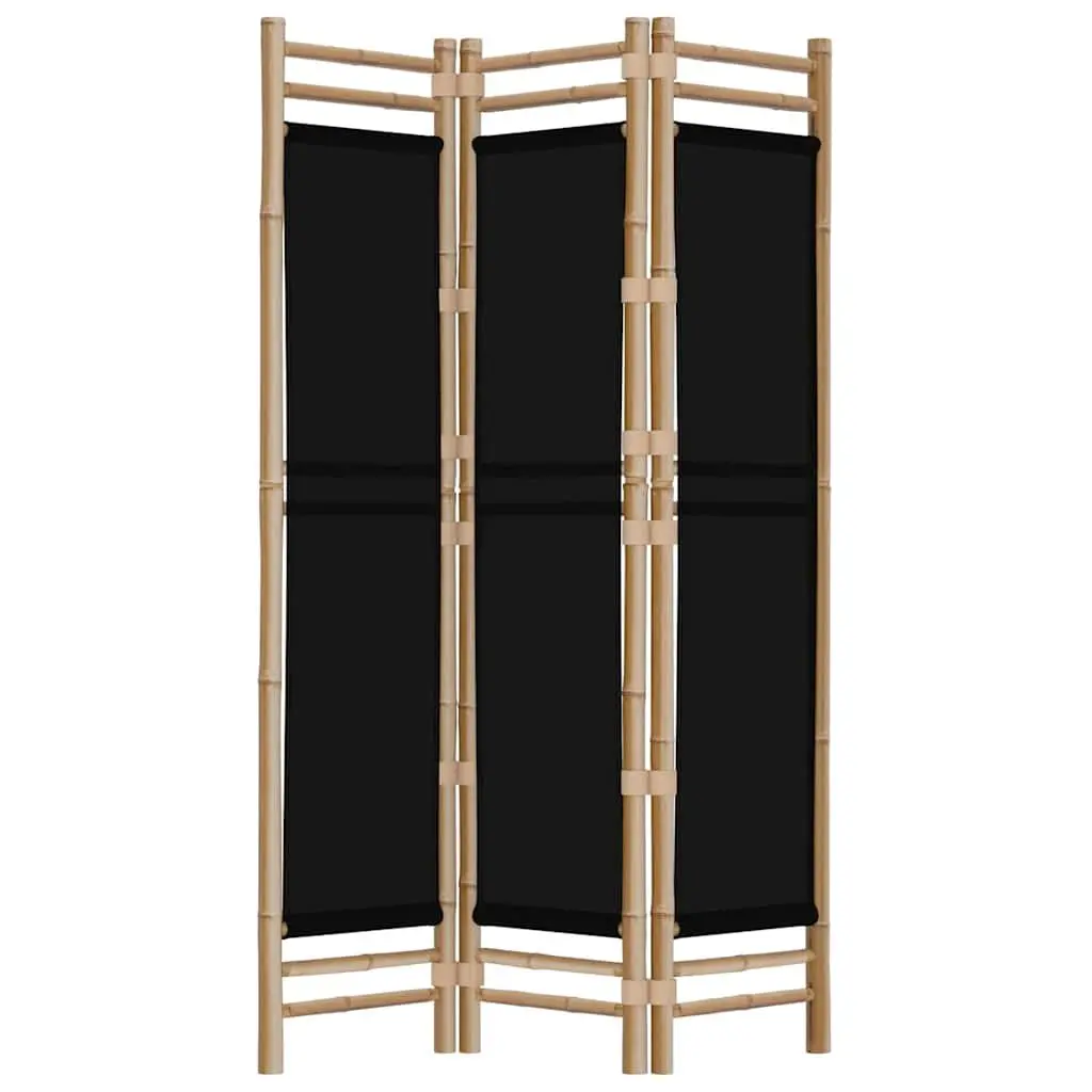 Folding Room Divider Black 3 Panel Bamboo Canvas Privacy Screen