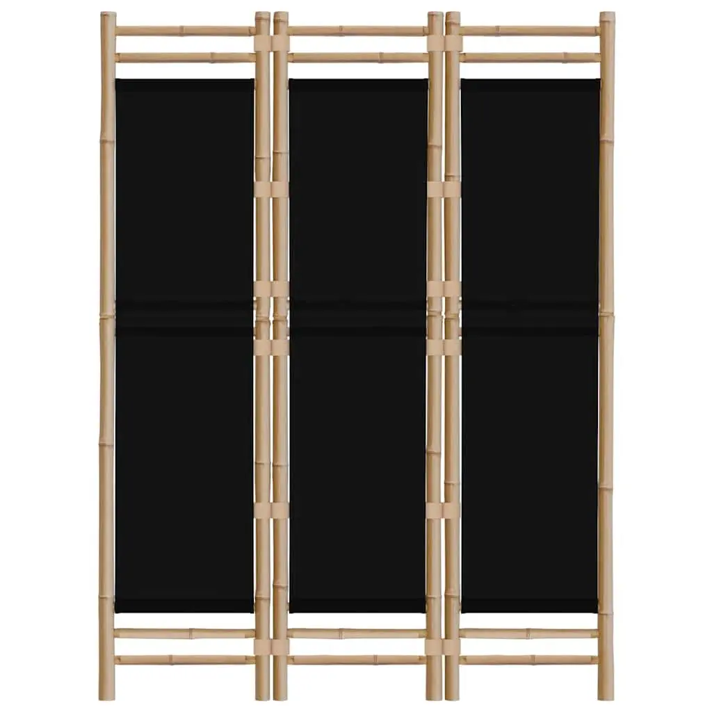 Folding Room Divider Black 3 Panel Bamboo Canvas Privacy Screen
