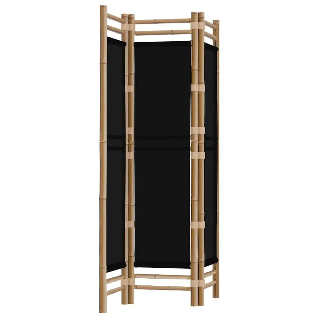 Folding Room Divider Black 3 Panel Bamboo Canvas Privacy Screen