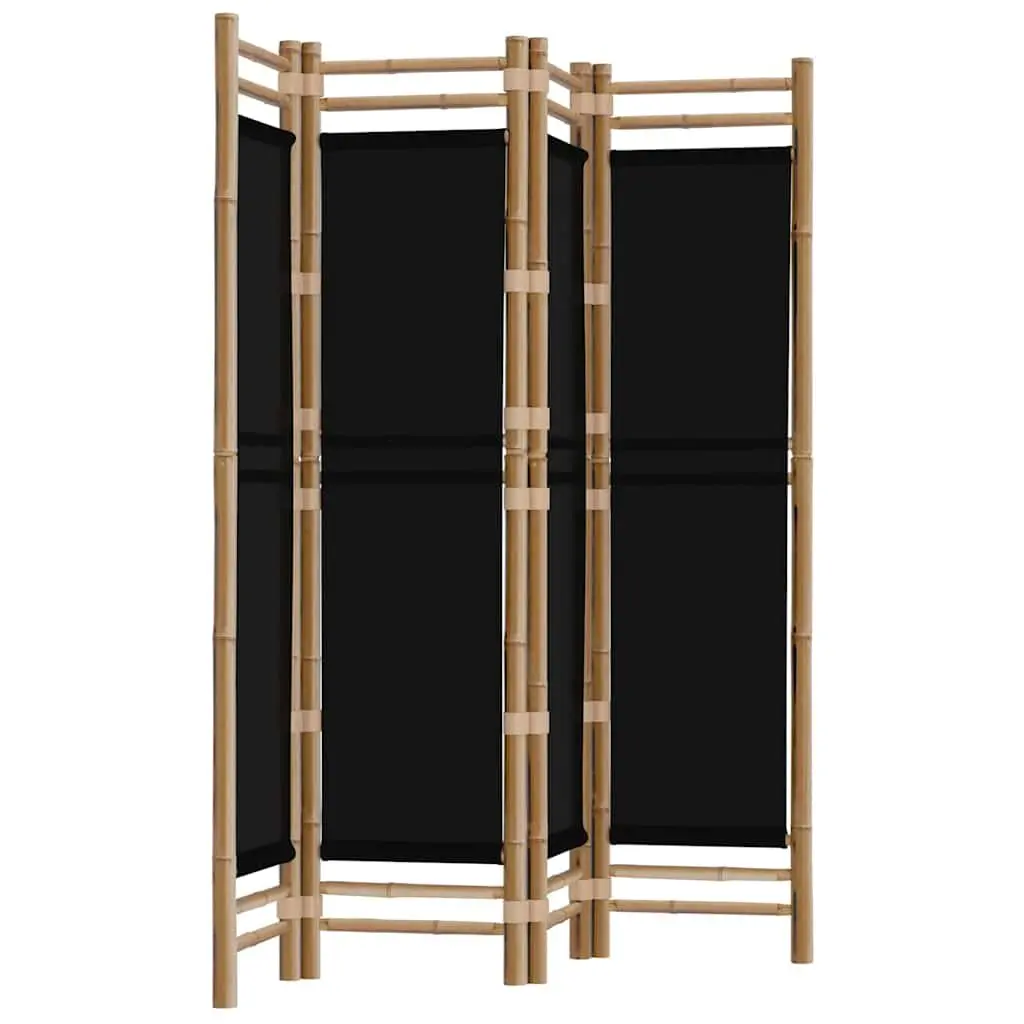 Room Divider Black 4-Panel Folding Bamboo Canvas Privacy Screen