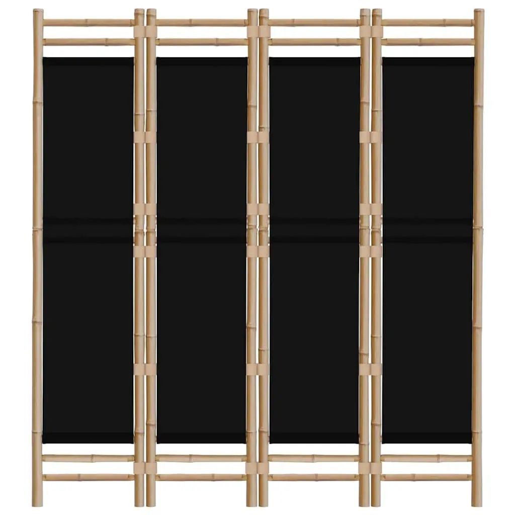 Room Divider Black 4-Panel Folding Bamboo Canvas Privacy Screen