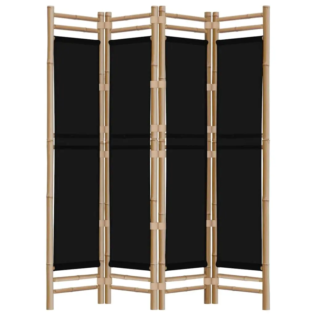 Room Divider Black 4-Panel Folding Bamboo Canvas Privacy Screen
