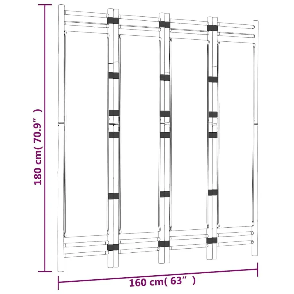 Room Divider Black 4-Panel Folding Bamboo Canvas Privacy Screen