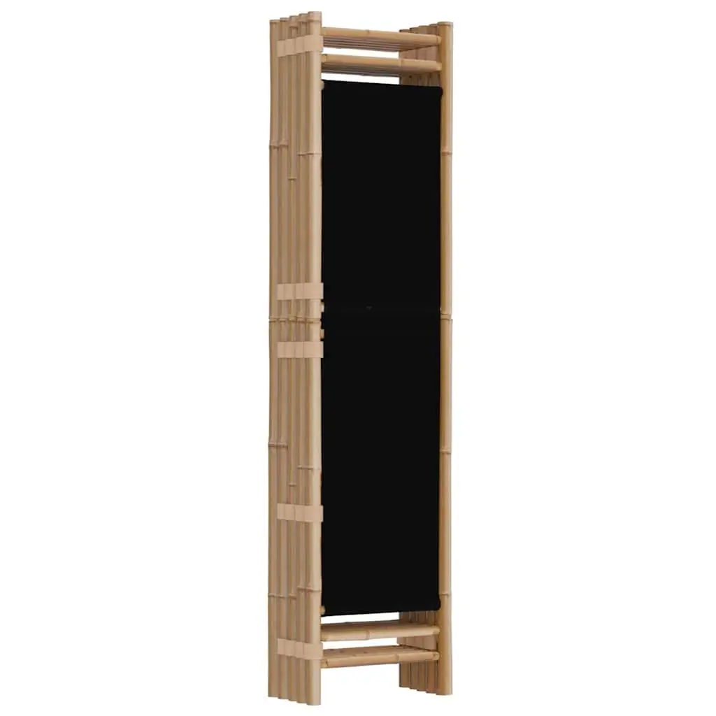 5-Panel Room Divider Black 200cm Folding Privacy Screen Bamboo Canvas
