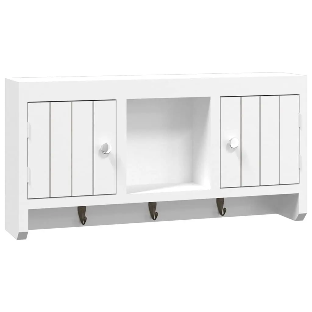 Key Cabinet White Wall-Mounted Storage Organiser with Hooks Compartments Shelf