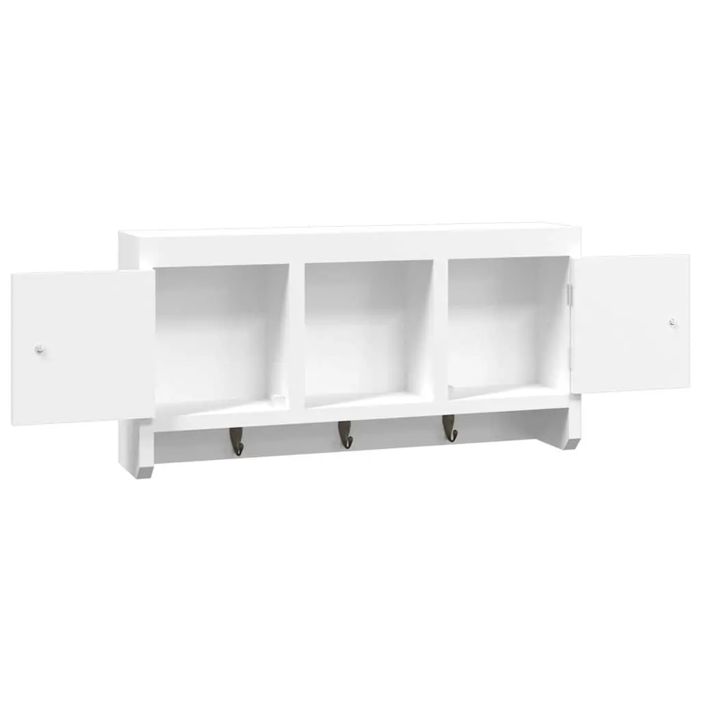 Key Cabinet White Wall-Mounted Storage Organiser with Hooks Compartments Shelf