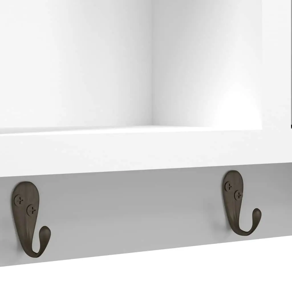 Key Cabinet White Wall-Mounted Storage Organiser with Hooks Compartments Shelf