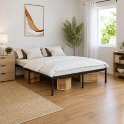 Compact and Strong Metal Bed Frame 150x200 cm in Black