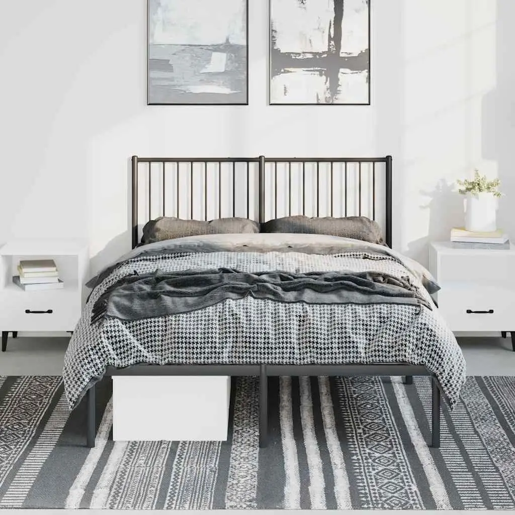 Metal Bed Frame Black 135x190cm with Slats and Headboard for Bedroom Furniture