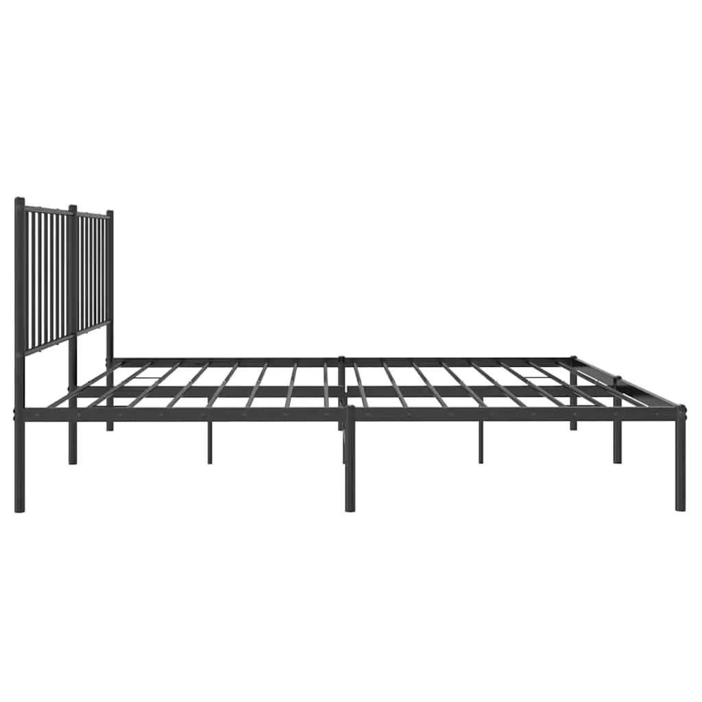 Metal Bed Frame Black 135x190cm with Slats and Headboard for Bedroom Furniture