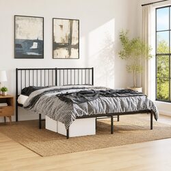 Metal Bed Frame Queen Size 150x200cm with Headboard Slatted Base Black
