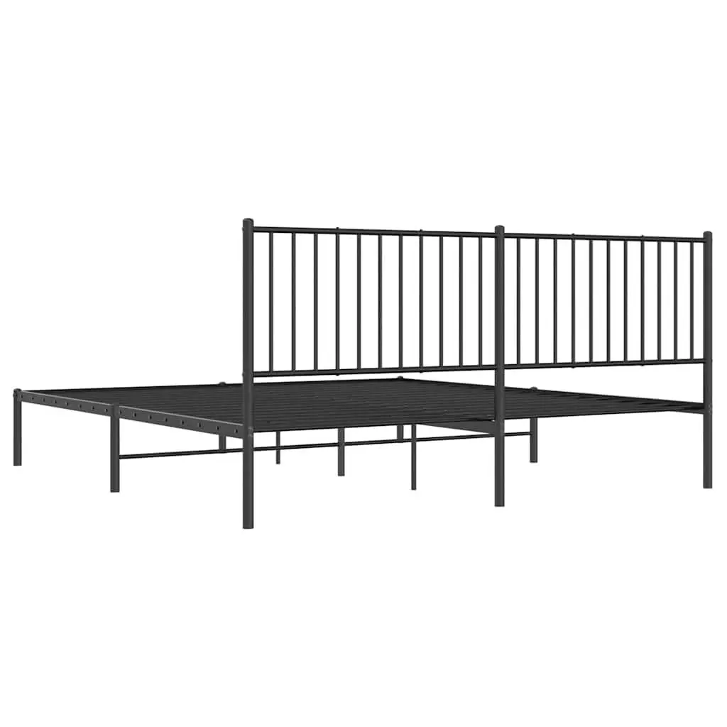 Metal Bed Frame Black King 183x203 cm Sturdy Powder-coated Steel with Headboard and Slatted Base