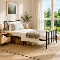 Metal Bed Frame King Single with Slatted Base 107x203 cm