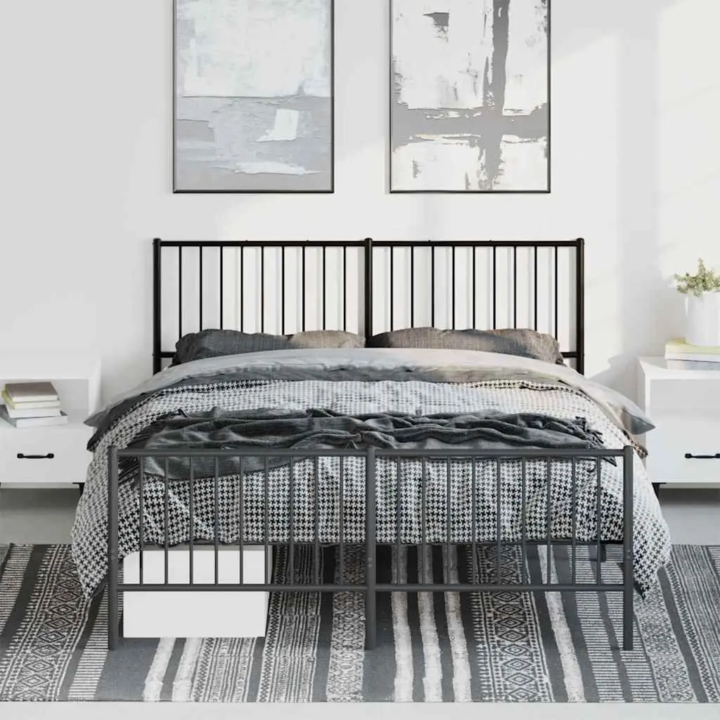 Black Metal Bed Frame 150x200cm with Headboard and Footboard for Bedroom Support and Storage