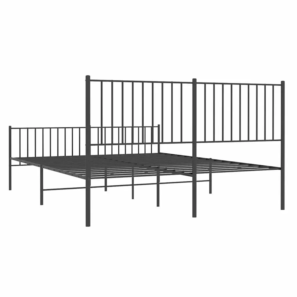 Black Metal Bed Frame 150x200cm with Headboard and Footboard for Bedroom Support and Storage