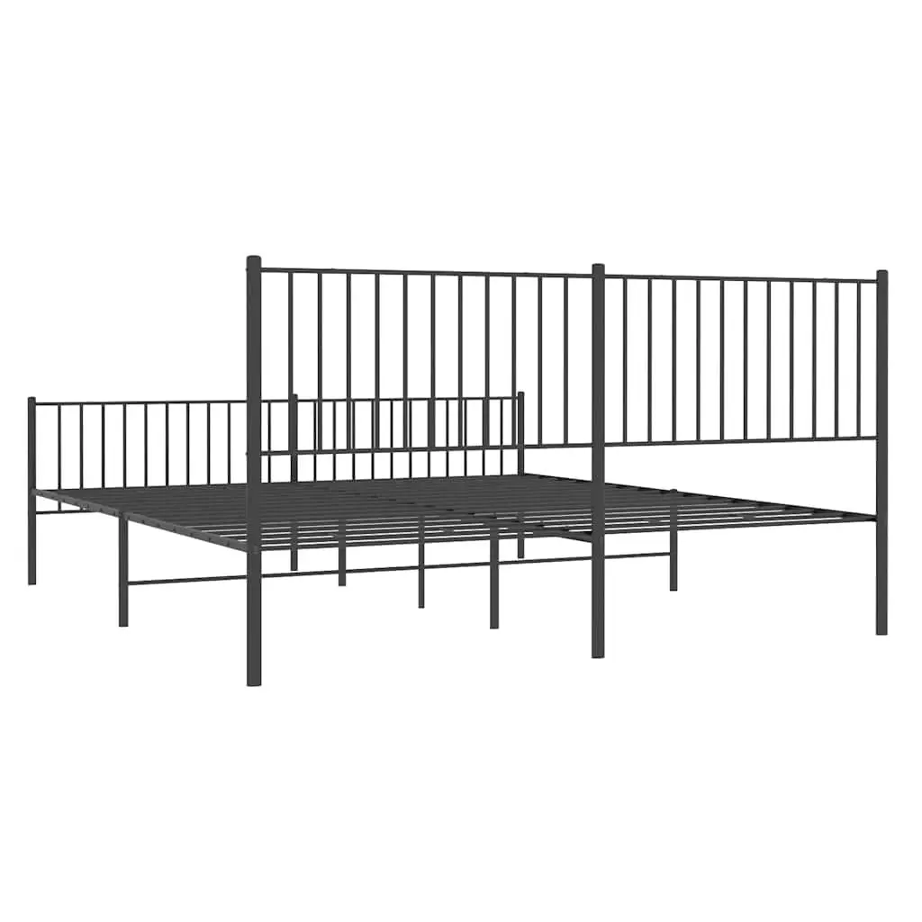 Metal Bed Frame Black King Size 183x203 cm Sturdy Steel Construction with Headboard Footboard